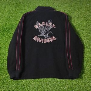 VTG Y2K HARLEY-DAVIDSON JACKET WOOL EMBROIDERED EAGLE VARSITY BLACK RED STRIPED